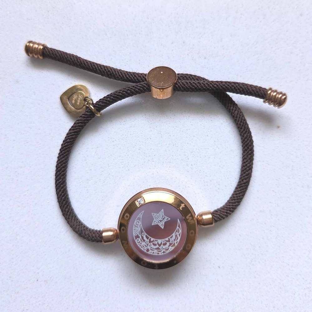 Totwoo Smart Touch Bracelet Rose Gold Celestial Moon Star Brown Cord Adjustable